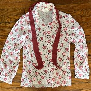 Snake Heart Print Button-Up Shirt with Pink Bowtie